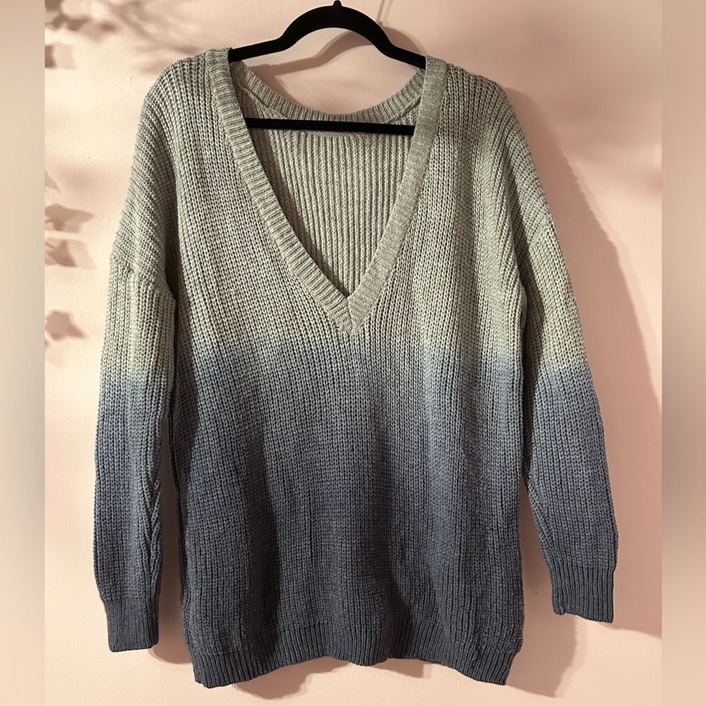 Ombré gray and blue v neck sweater